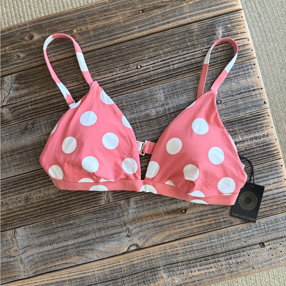 NWT Sunn Lab Antique Pink Polka Dot Bikini Top - Size D/DD